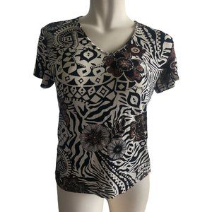 CHICOS Brown V Neck T Shirt  2 LG 12